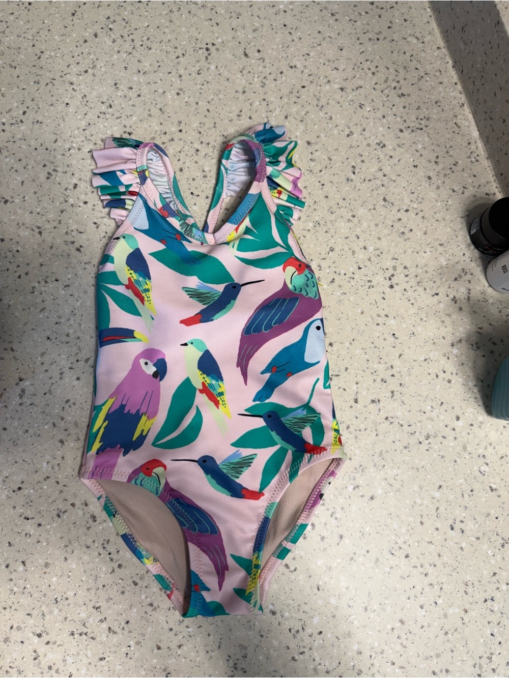 Tea Collection Pink Tropical Bird Ruffle-Strap One-Piece Swimsuit